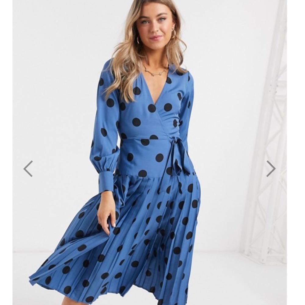 Wednesday's Girl midi wrap dress w/ pleated skirt